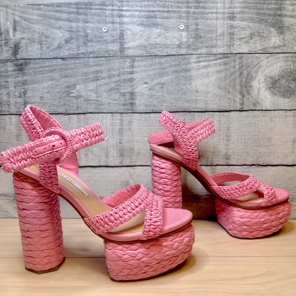 GIANNI BINI PELLE NWOB RAFFIA Pink Woven Platform Sandals - Picture 5 of 9